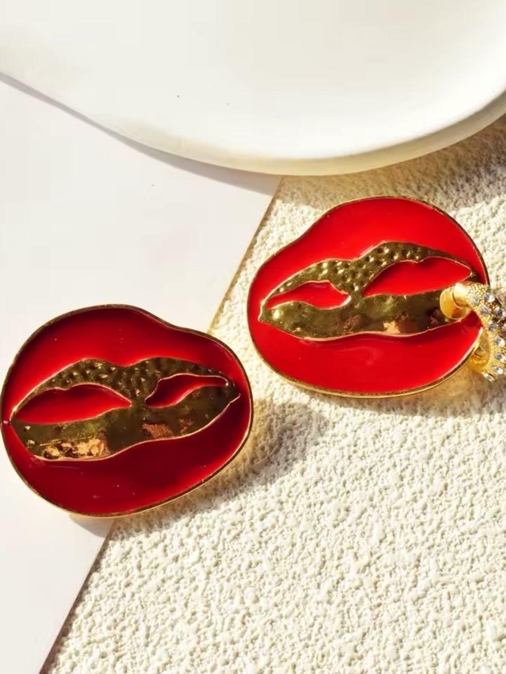 Red and Gold Sculpted Clip-On Earrings - Picture 4 of 5